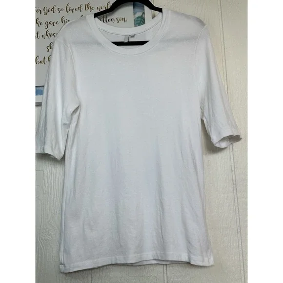 Jarbo White Size 42 Half Sleeve 95% Pima Cotton Crew Neck Woman's T Shirt - Picture 3 of 6